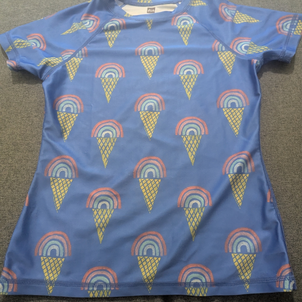 Tea Collection Blue Kids Swim Rashguard with Rainbow Ice Cream Print